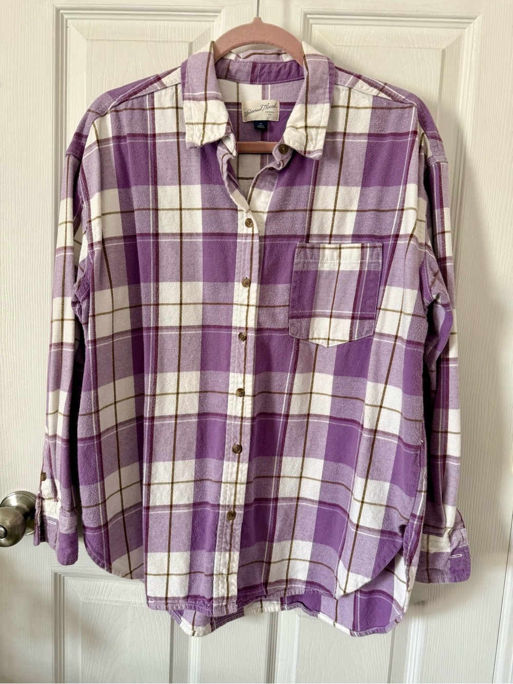 Universal Thread Purple Plaid Oversize Flannel Button Down Shirt M Fall Layering
